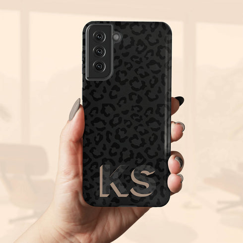 Custom 3D Initials Dark Leopard Galaxy Case - Centered